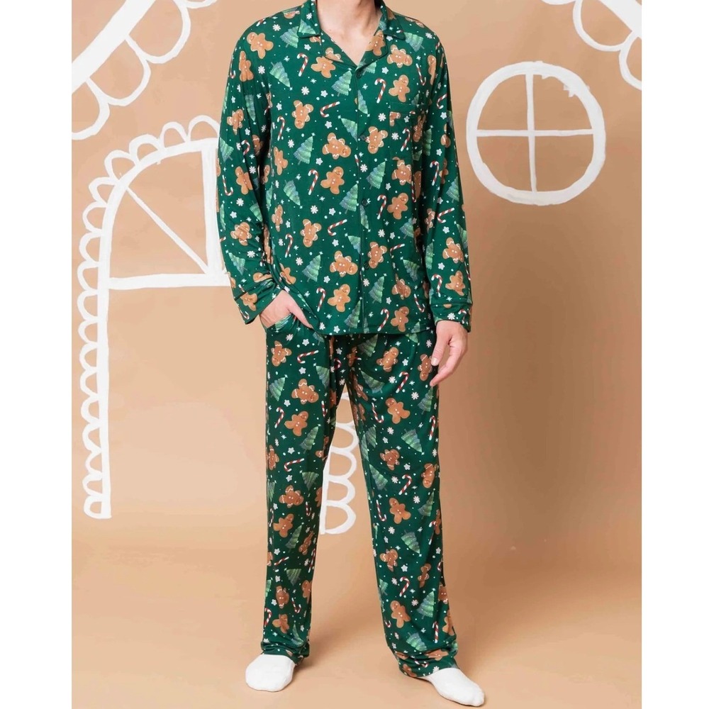 Bums & Roses Bake It Happen Men's Green‎ Gingerbread Holiday Pajama Set 2XL